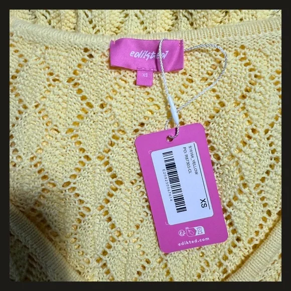Edikted Brie Yellow Crochet Cut-Out Mini Dress XS NWT Festival Beach Cover Up - Picture 10 of 12
